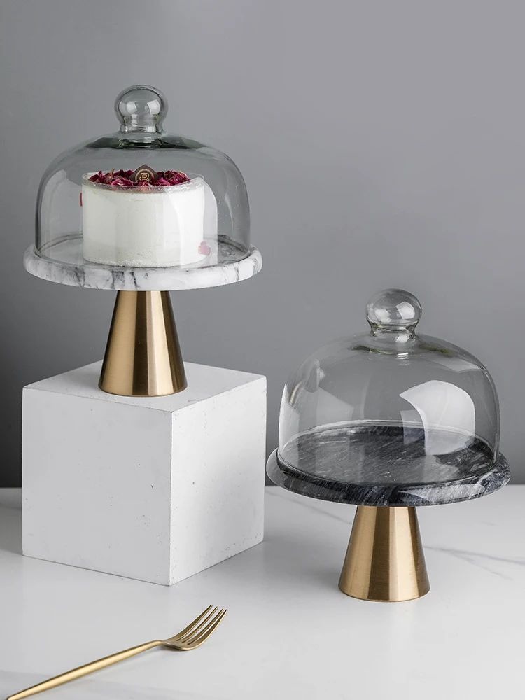Marble & Brass Cake Stand with Glass Dome AH-194 Moradabad